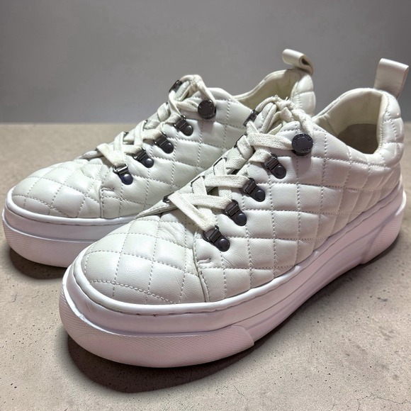 J Slides Aimee 8.5 White Quilted Leather Platform Sneakers Lace Up Shoes - Picture 4 of 11